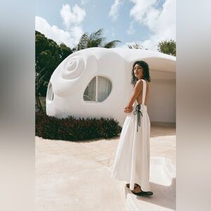 NWT PAROS PALMS LINEN MIDI DRESS WHITE